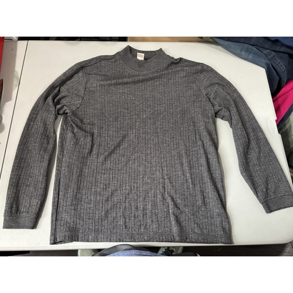 Perry Ellis Sweater Mens M Gray Ribbed Crew Neck Classic Core Long Sleeve Cotton